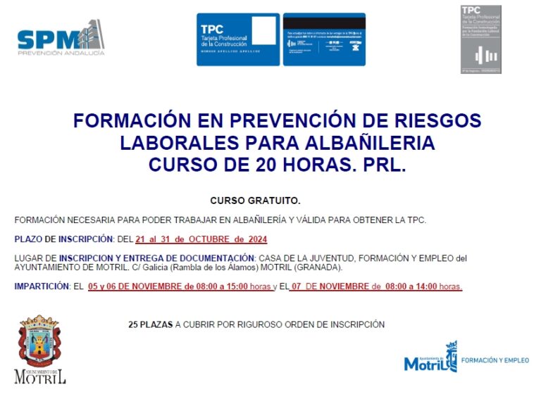 Cartel CURSO PRL 20 Hrs Albañileria